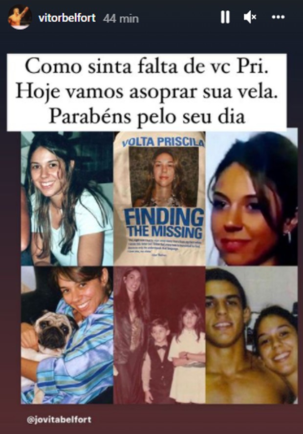 Priscila Belfort, desaparecida há quase 18 anos, ganha homenagem do irmão Vitor Belfort (Foto: Reprodução/Instagram)