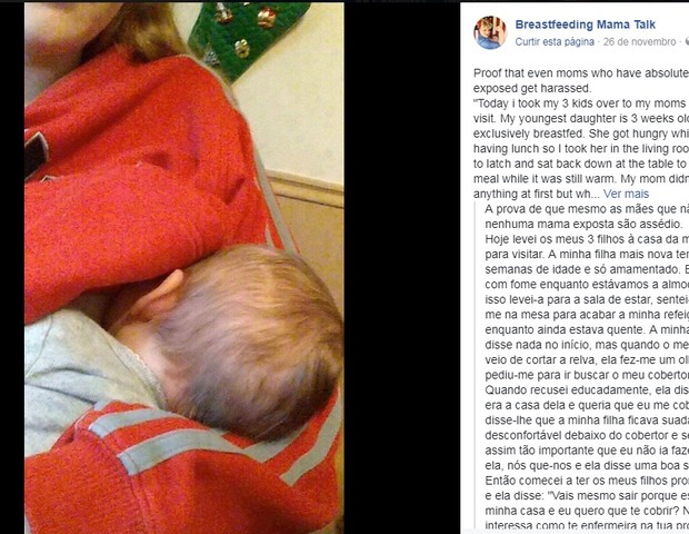 Em publicação, filha desabafa sobre ser expulsa da casa da própria mãe (Foto: Reprodução Facebook / Breastfeeding Mama Talk)
