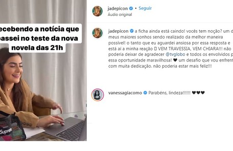 Jade ganhou apoio de Vanessa Giácomo, sua colega de elenco em 'Travessia' Reprodução