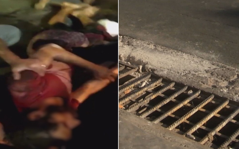 Homem é resgatado ao ficar preso em bueiro onde moradores de rua atearam fogo para se esquentar do frio, em Anápolis — Foto: Reprodução/TV Anhanguera