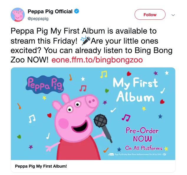 O anúncio do lançamento do novo disco da personagem Peppa Pig no mesmo dia do novo disco de Iggy Azalea (Foto: Twitter)