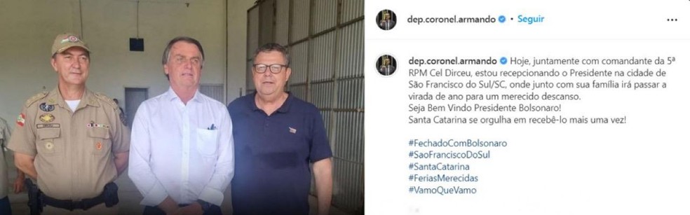 Deputado Federal que encontrou Bolsonaro em SC testou positivo para Covid-19 nesta tera-feira (28)  Foto: Redes Sociais/ Reproduo 