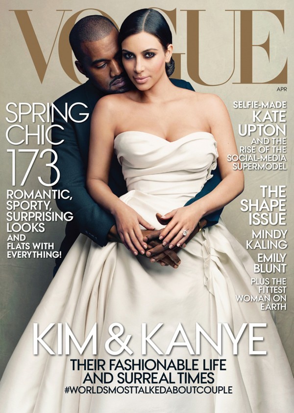 Kanye West e Kim Kardashian na capa da Vogue (Foto: reprodução)