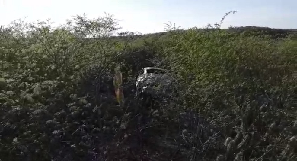 Carro modelo Corolla parou dentro de matagal às margens da BR-226 no RN, na madrugada desta quinta (16) — Foto: Redes sociais