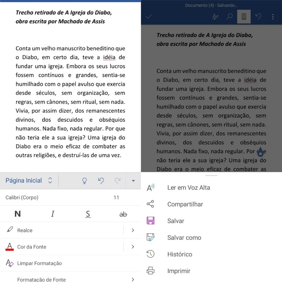 É possível editar documentos do Word no app Microsoft Office, disponível para Android e iPhone (iOS) — Foto: Reprodução/Clara Fabro