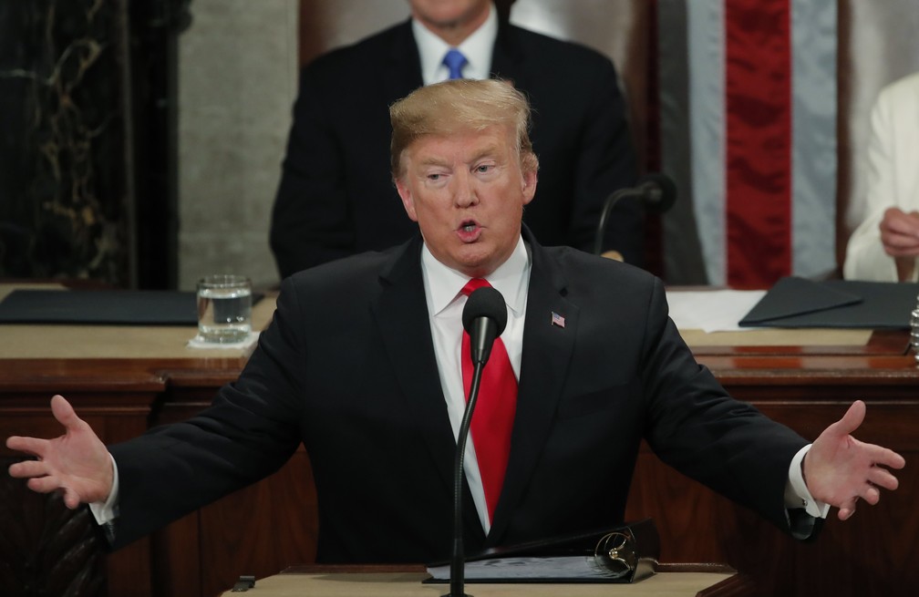Donald Trump pronuncia discurso sobre o Estado da UniÃ£o em Washington â Foto: Jim Young/Reuters