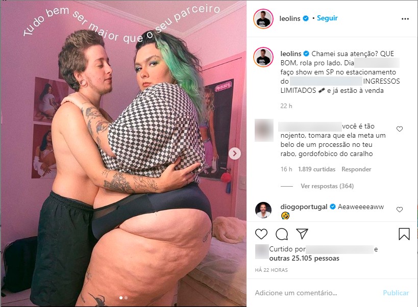 Post em que Leo Lins ridiculariza o corpo de Bia Gremion (Foto: Reprodução/Instagram)