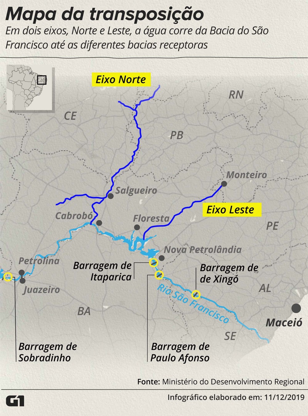 Mapa da transposição do Rio São Francisco — Foto: Aparecido Gonçalves/G1