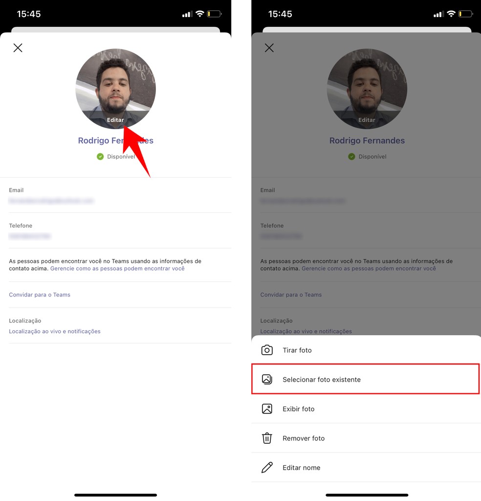 Como colocar foto no Microsoft Teams? Ação para selecionar imagem existente e adicioná-la ao perfil — Foto: Reprodução/Rodrigo Fernandes