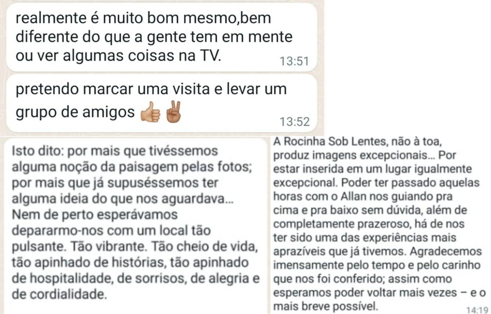 Pessoas de dentro e fora da Rocinha agradecem e apoiam o trabalho do fotógrafos — Foto: Reprodução/ Rocinha Sob Lentes