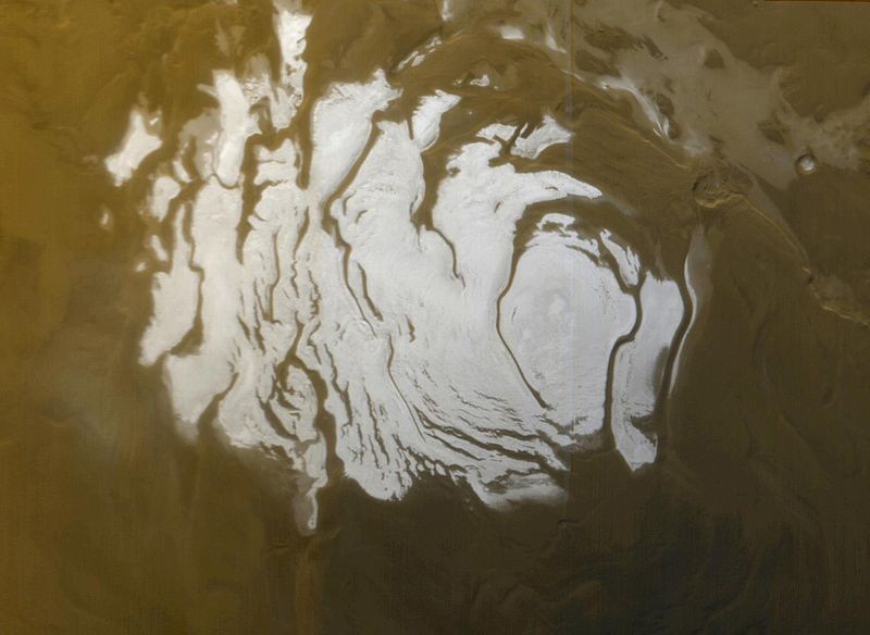Pólo Sul de Marte (Foto: NASA/JPL/MSSS/Wikimedia Commons)