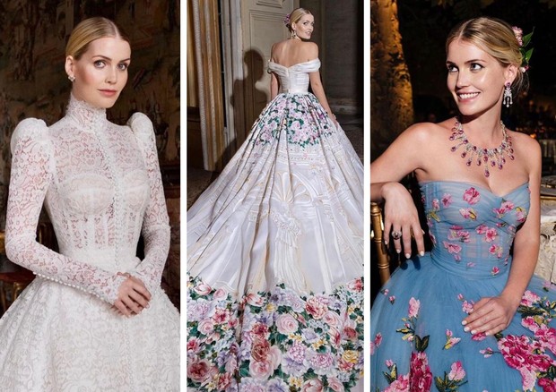 Três dos vestidos Dolce&Gabbana usados por Kitty Spencer durante o fim de semana do seu casamento com Michael Lewis (Foto: Reprodução/Instagram)