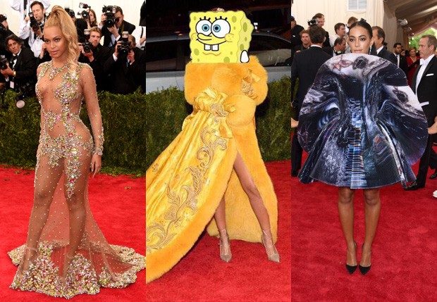 Beyoncé arrasou, Rihanna virou meme e Solange Knowles foi com modelito extravagante  (Foto: Getty Images e Reprodução)