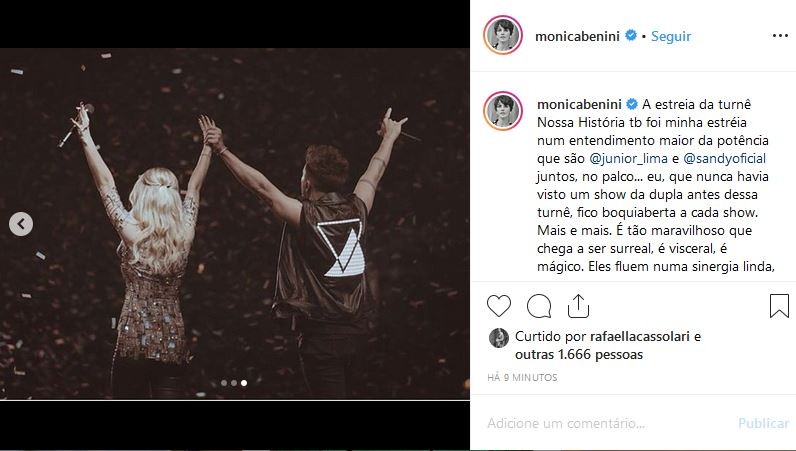 Texto de Mônica Benini sobre Sandy e Junior (Foto: Reprodução/Instagram)