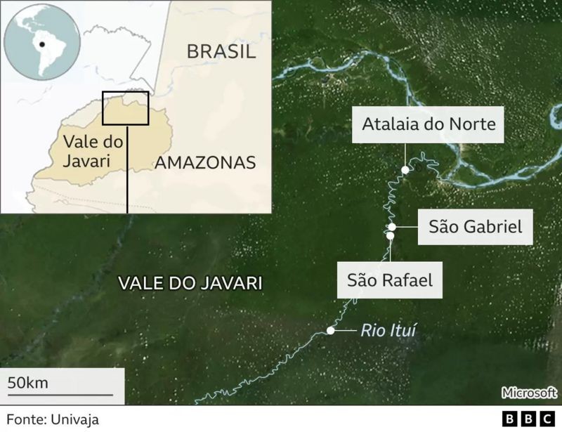 Mapa da região do Vale do Javari (Foto: Unijava via BBC News)