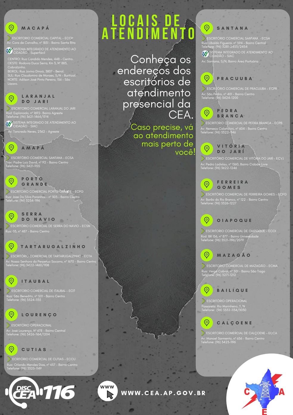 Locais de atendimento da Companhia de Eletricidade do Amap&aacute; (CEA) &mdash; Foto: CEA/Divulga&ccedil;&atilde;o