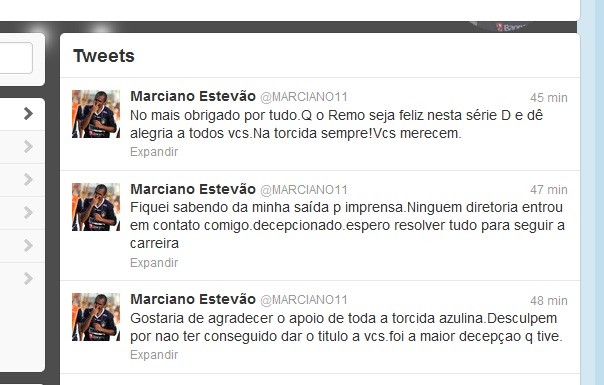 Marciano agradeceu o apoio dado pela torcida durante sua segunda passagem pelo Leão Azul (Foto: Twitter oficial do jogador)