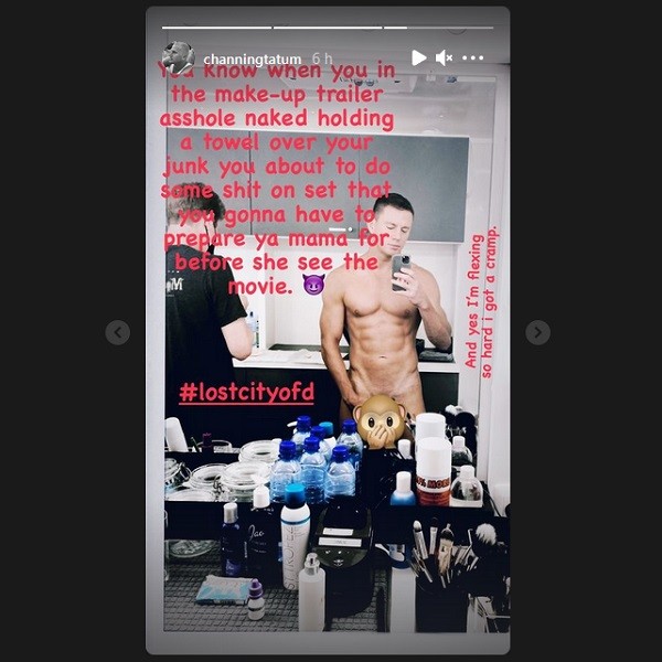 O nude compartilhado pelo ator Channing Tatum no set da comédia Lost City of D (Foto: Instagram)