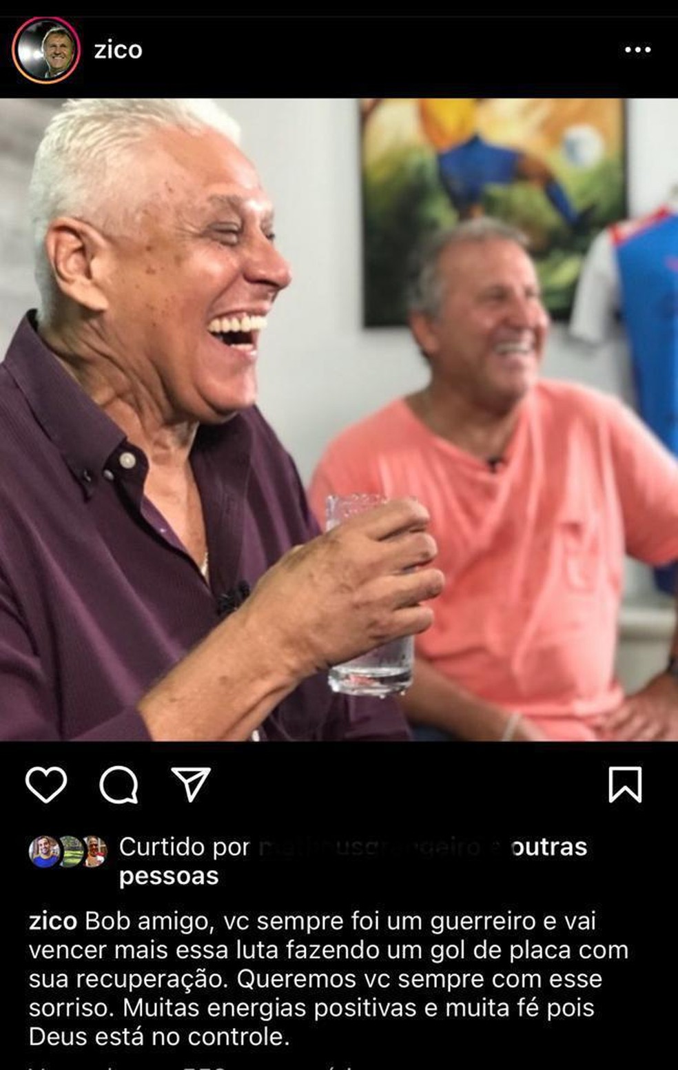 Zico se manifestou após o amigo Dinamite revelar estar com câncer: "Vai vencer mais essa lutar" — Foto: Reprodução / Instagram