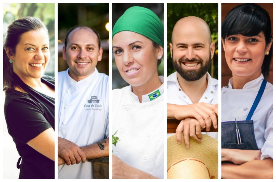 Os chefs Janaina Rueda, Saulo Jennings, Morena Leite, Paulo Machado e Manu Buffara (Foto: Divulgação)