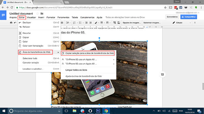 Web Clipboard também pode ser usado para copiar imagens no Google Docs (Foto: Reprodução/Elson de Souza)