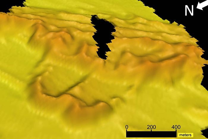  147/5000 Essas imagens coletadas usando sonar revelaram a forma e a extensão do trecho de dunas de 70 quilômetros.   (Foto: Tiago Passos / University of Sydney)