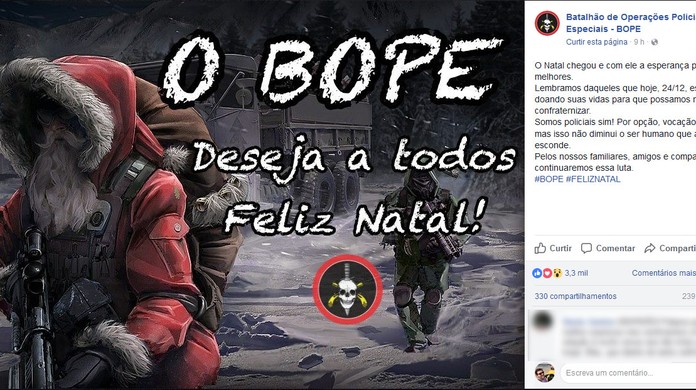 Bope posta mensagem de feliz Natal com imagem de Papai Noel armado | Rio de  Janeiro | G1