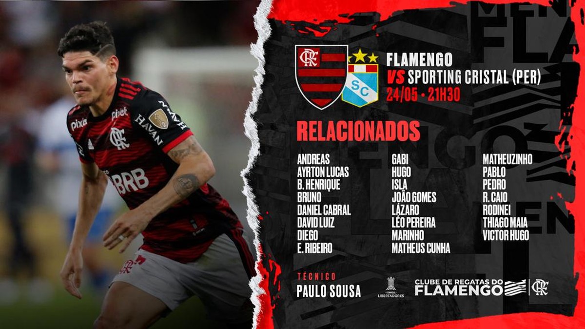 Sem Arrascaeta, Flamengo divulga os relacionados para encarar o Sporting  Cristal; veja a lista | flamengo | ge