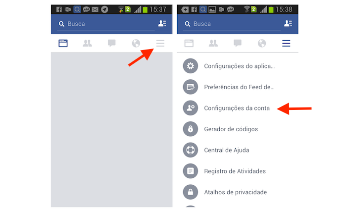 Acessando as configurações da conta do Facebook pelo Android (Foto: Reprodução/Marvin Costa)