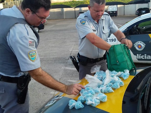 Droga estava na bolsa da mulher, de 21 anos  (Foto: Polícia Rodoviária / Divulgação)