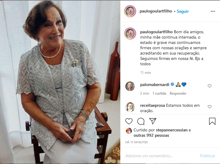 Paulo Goulart Filho fala do estado de saúde da  mãe, Nicette Bruno  (Foto: Reprodução/Instagram)