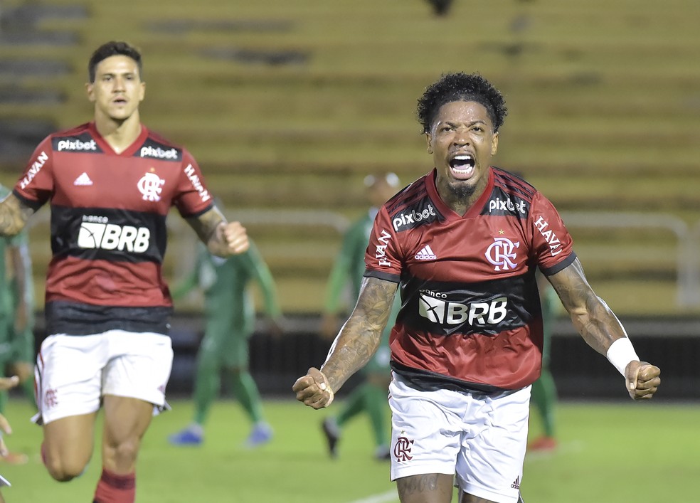 Marinho comemora seu único gol pelo Flamengo, marcado na estreia pelo clube — Foto: André Durão