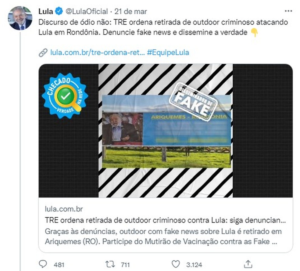 Ex-presidente Lula comenta decisão da Justiça Eleitoral de Rondônia — Foto: Redes Sociais/Reprodução