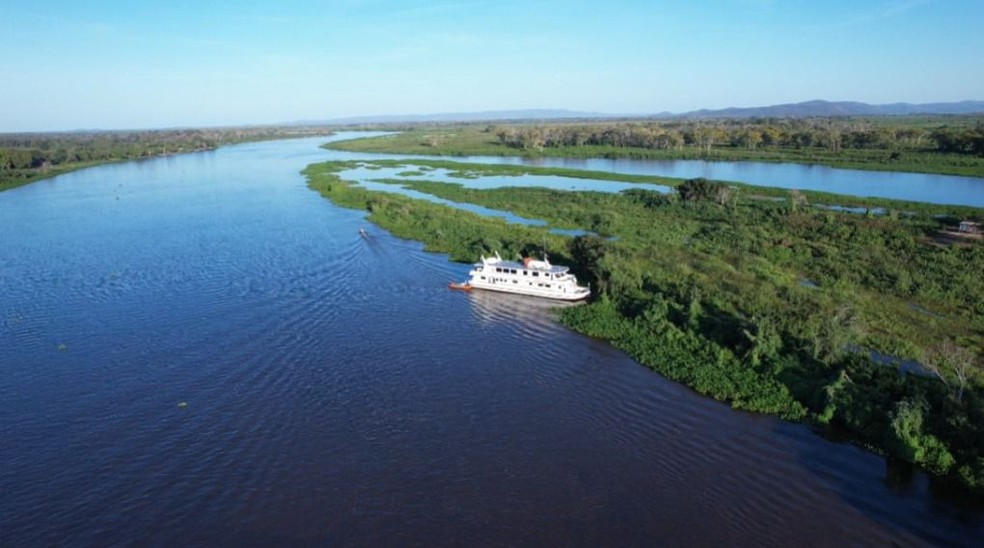 Rio Paraguai, principal afluente do bioma pantaneiro.  — Foto: TV Morena/Reprodução