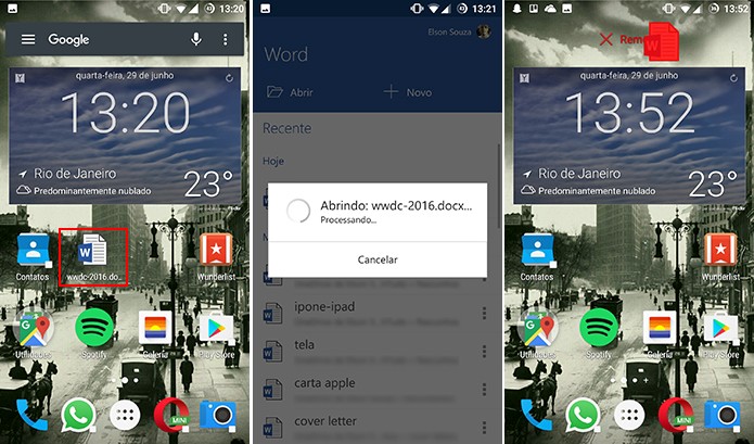 Atalhos do Office para Android podem ser removidos como qualquer outro app (Foto: Reprodução/Elson de Souza)