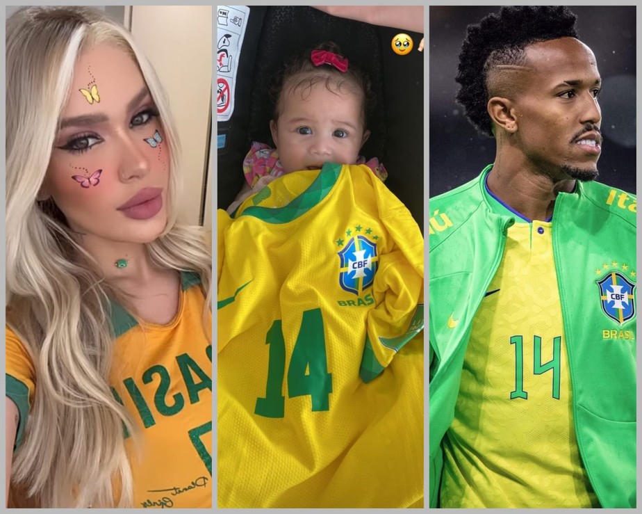 Karoline Lima cobre filha com camiseta da Seleção de ex-namorado, Éder Militão
