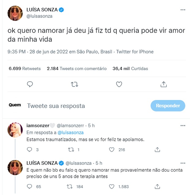Luísa Sonza fala que quer namorar (Foto: Reprodução/Twitter)