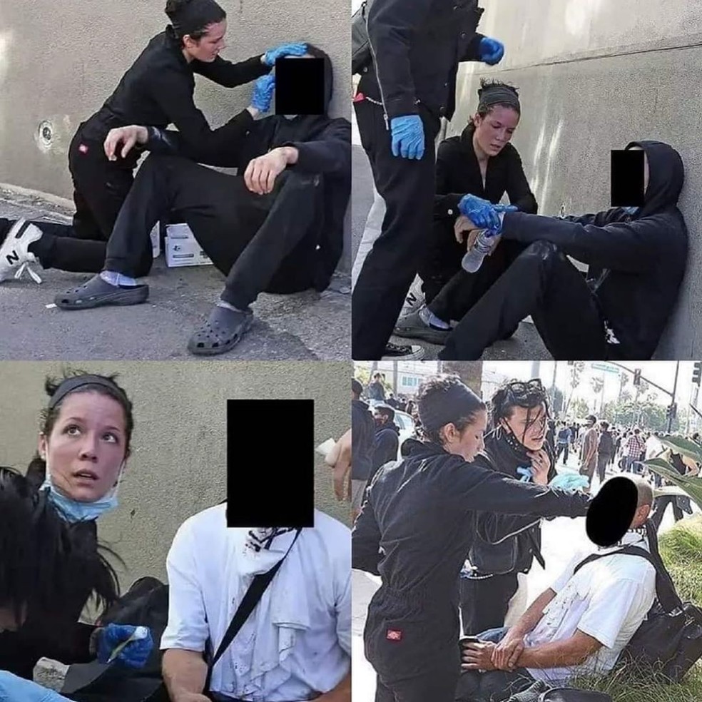A cantora Halsey ajuda a prestar primeiros socorros a manifestantes feridos em Santa Monica, nos EUA — Foto: Reprodução / Instagram