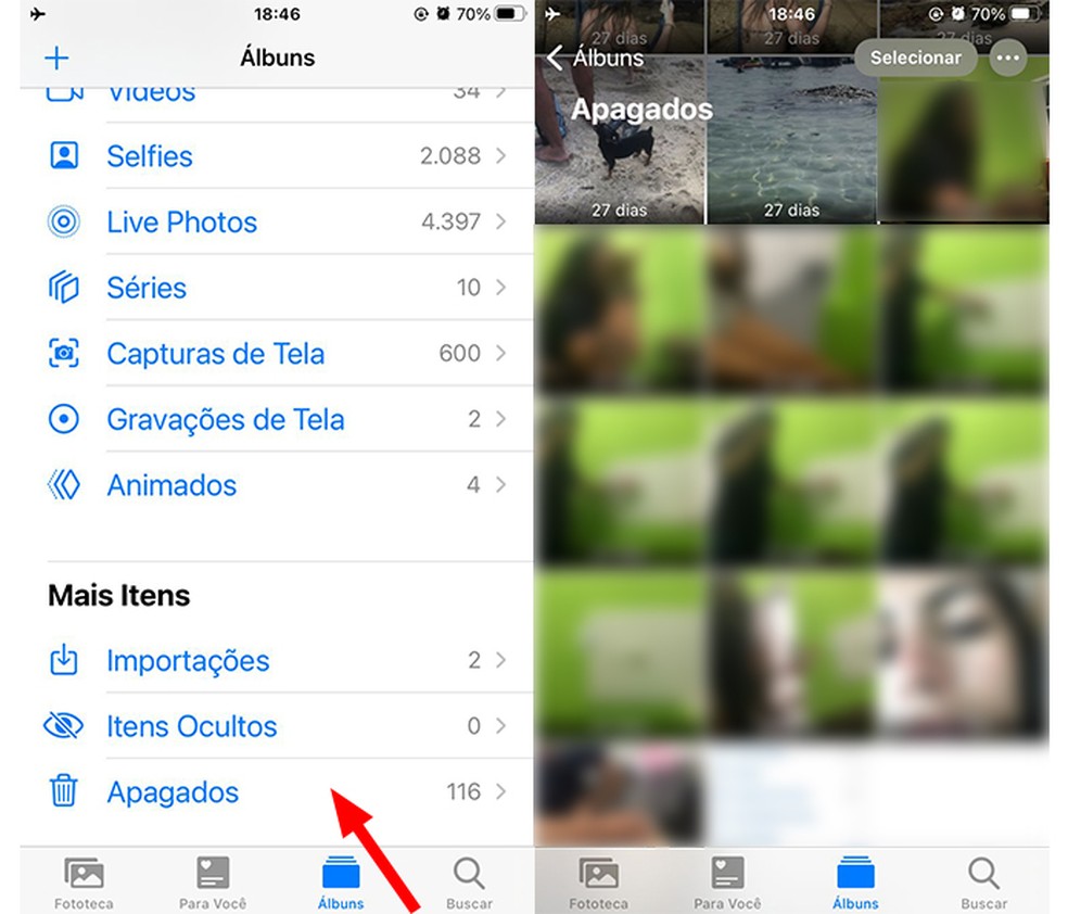 App Fotos do iPhone possui pasta com imagens que foram apagadas — Foto: Reprodução/Marcela Franco