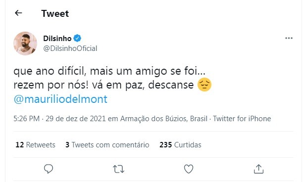 Dilsinho lamenta morte do sertanejo Maurílio (Foto: Reprodução/Twitter)