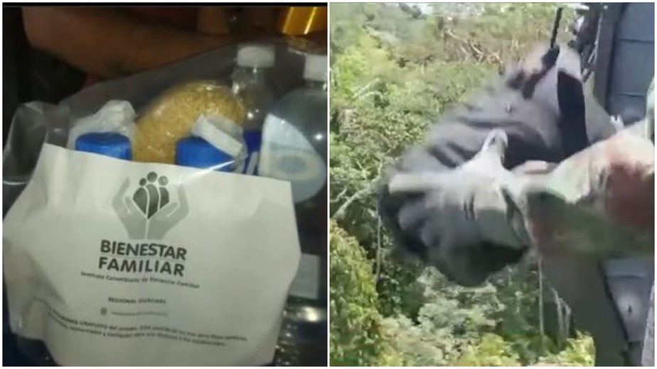 Militares lançam kits de sobrevivência para crianças perdidas na selva após queda de avião, na Colômbia