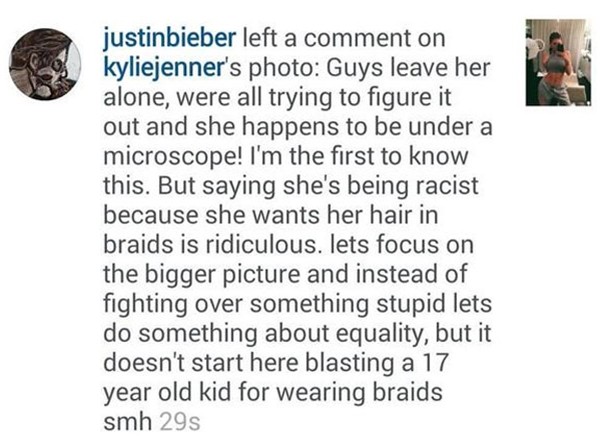 Comentário de Justin (Foto: Instagram)