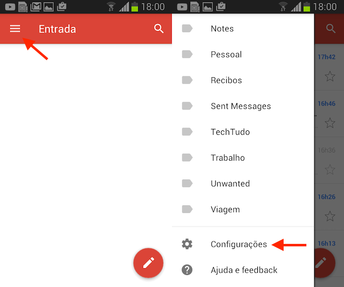 Caminho para acessar as configurações do aplicativo Gmail para Android (Foto: Reprodução/Marvin Costa)
