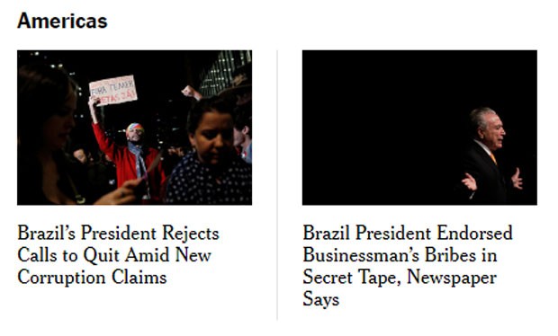 A resistência de Temer foi destaque no New York Times (Foto: Reprodução/NYT)