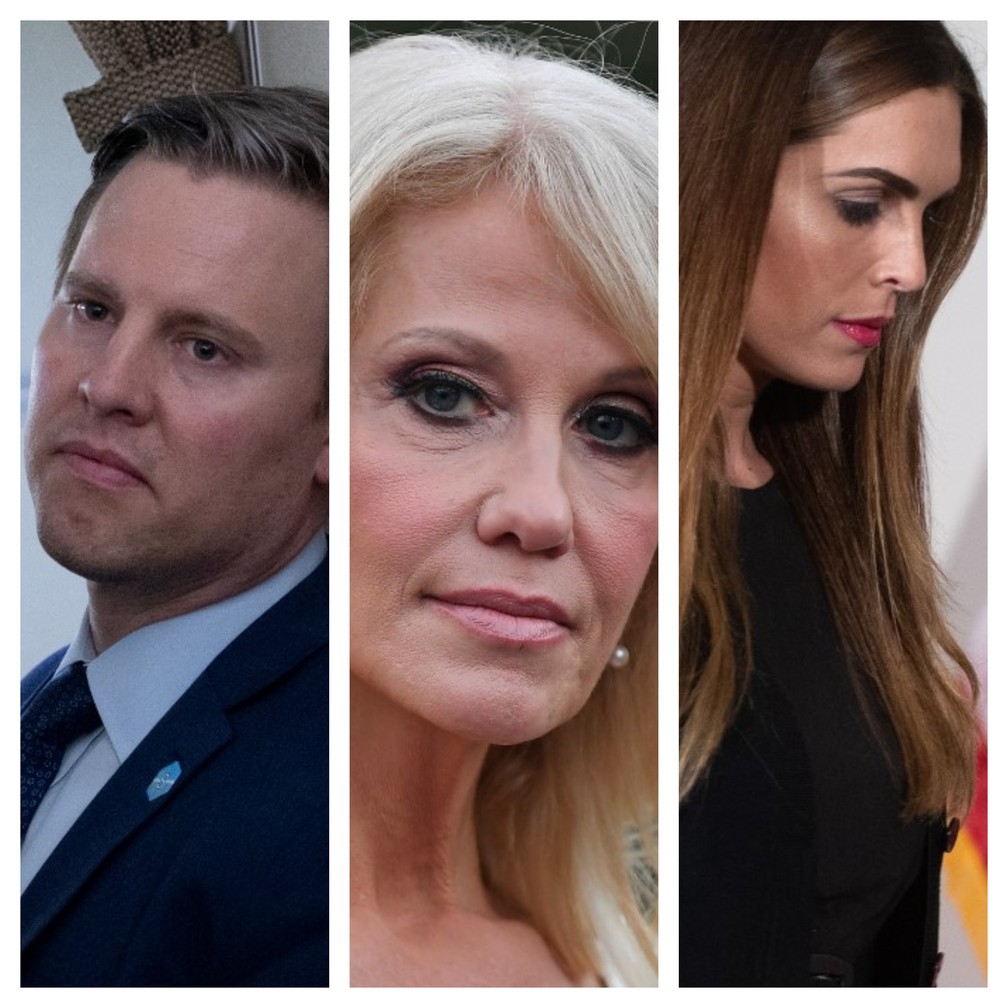 Assessores de Trump infectados com Covid-19: Bill Stepien, Kellyanne Conway e Hope Hicks — Foto: Saul Loeb e Eric Baradat/AFP