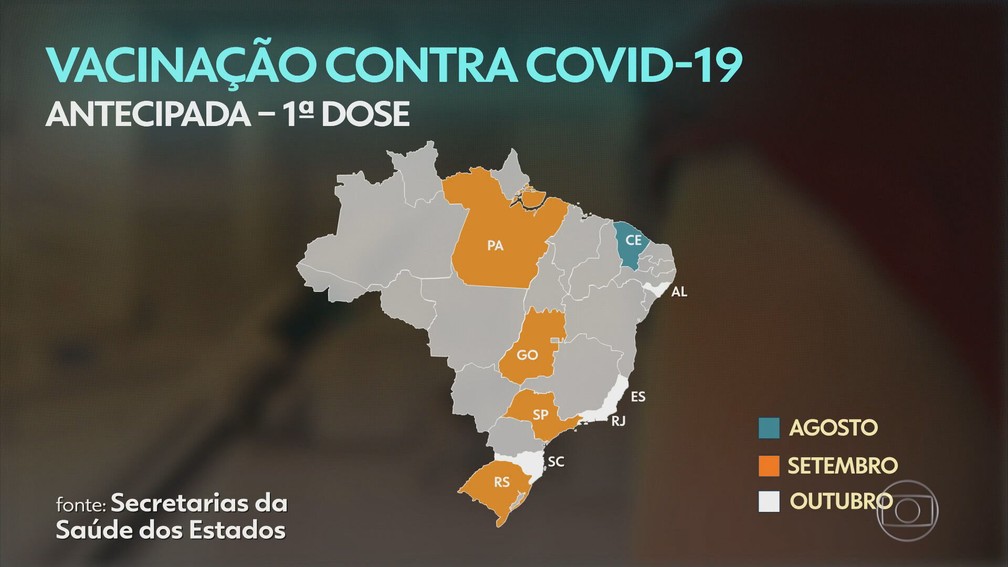 Nove estados anteciparam a aplicação da primeira dose da vacina contra a Covid-19. — Foto: Reprodução/TV Globo