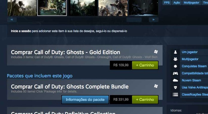 Call of Duty Ghosts no Steam (Foto: Reprodução/Felipe Vinha)