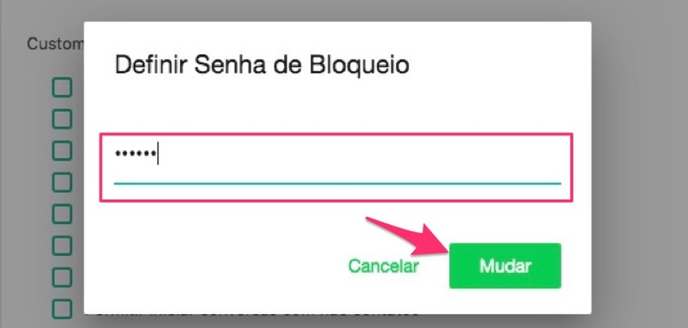 Ação para definir uma senha de bloqueio para o WhatsApp Web na extensão WA Web Plus — Foto: Reprodução/Marvin Costa