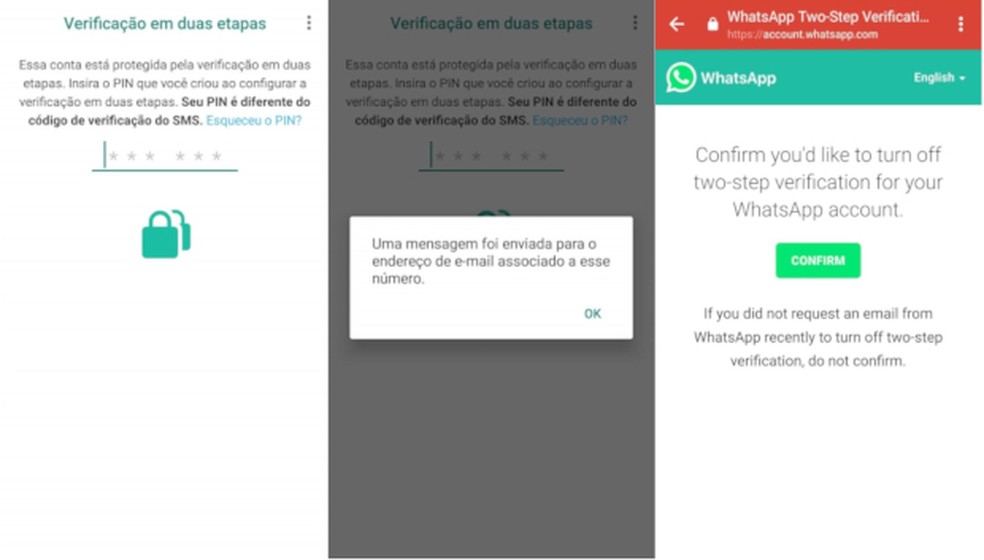 É possível recuperar o PIN da verificação em duas etapas do WhatsApp — Foto: Reprodução