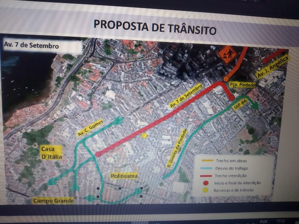 Imagem mostra como vai ficar interdição na região da Avenida Joana Angélica — Foto: Reprodução